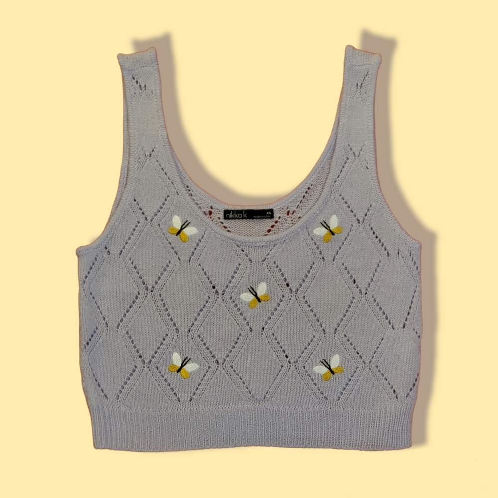 Nikka K Bee Embroidered Pointelle Sweater Tank